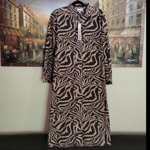 Ganni Black and Tan Long Sleeve Zebra Print Dress